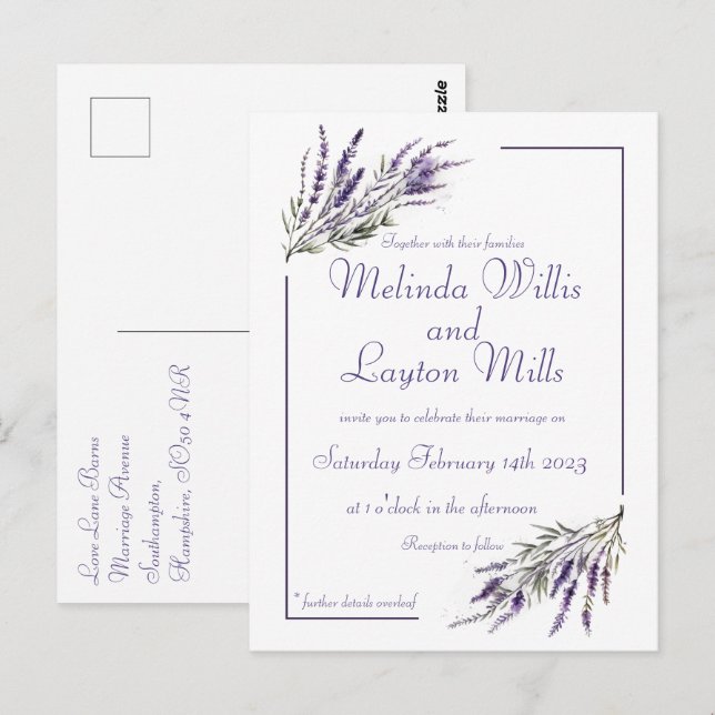 Cartão Postal Sonhos de lavanda: Cartão-postal de Casamento com  (Frente/Verso)