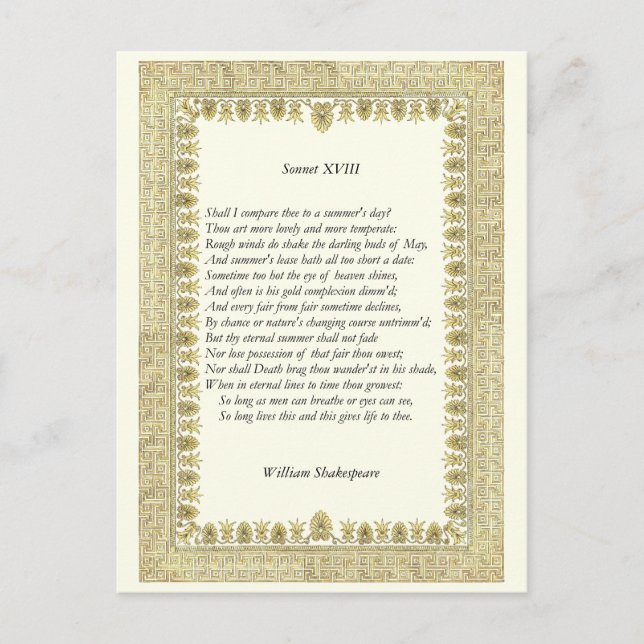 Cartão Postal Sonnet Shakespeare # 18 (Frente)