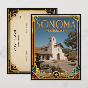 Cartão Postal Sonoma Califórnia Arte Deco Vintage Era de Ouro