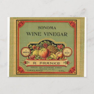 Cartão Postal Sonoma Vinegar, Etiqueta de Publicidade Vintage
