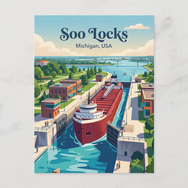 Cartão Postal Soo Locks Michigan (Frente)