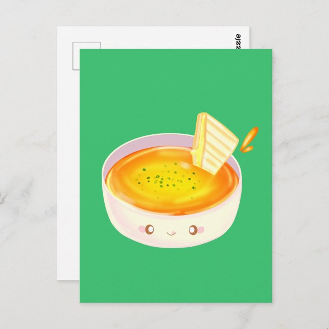 Cartão Postal Sopa De Tomate E Sanduíche De Queijo Grelhado (Frente/Verso)