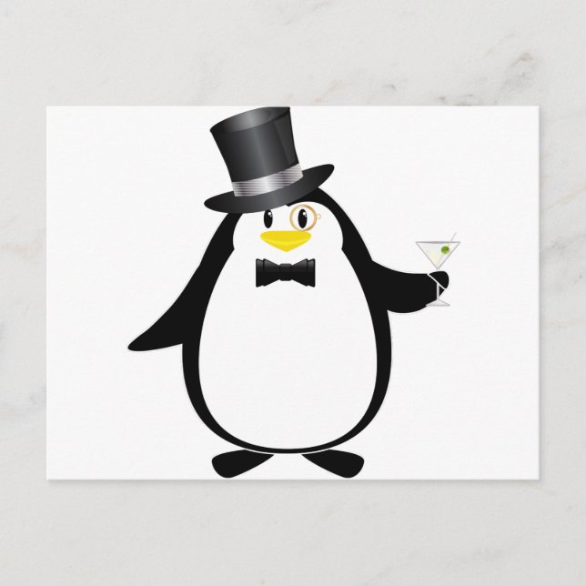 Cartão Postal Sophisticated Penguin with Martini (Frente)