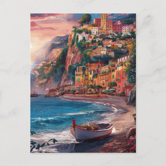 Cartão Postal Sorrento Itália: Impressão a aquarela (Frente)