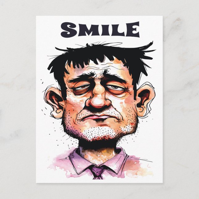 Cartão Postal Sorria, Rosto Engraçado, Retrato Homem, Cartoon (Frente)