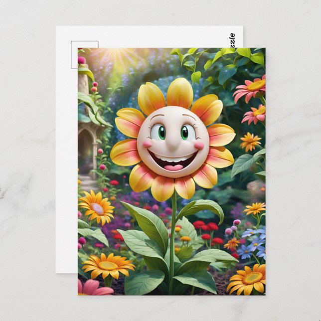 Cartão Postal Sorria, rosto sorridente em nuvens, Passagem (Frente/Verso)