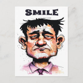 Cartão Postal Sorriso, Rosto Engraçado, Retrato de Homem, Cartoo