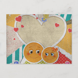 Cartão Postal Sorrisos lindos no amor corações flores arcos
