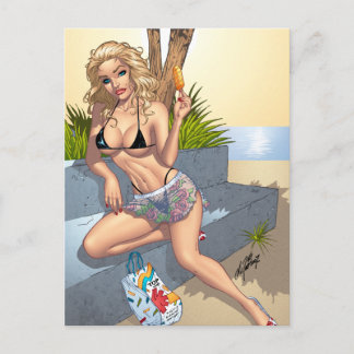 Cartão Postal sorvete Bikini Girl Pin-up Art de Al Rio