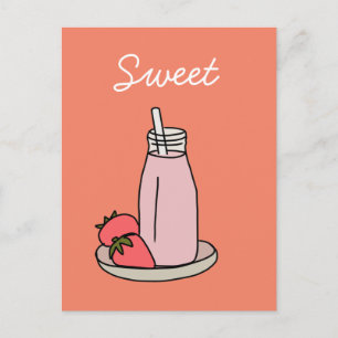 Cartão Postal Sorvete de morango doce, rosa, fofo