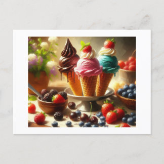 Cartão Postal Sorvete e Fruta de Verão,