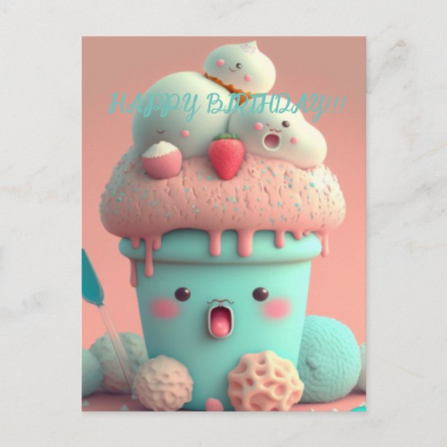 Cartão Postal Sorvete Kawaii (Frente)