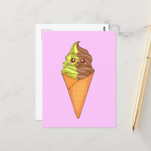 Cartão Postal Sorvete Soft Serve Sobremesa Chá Verde Matcha