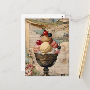 Cartão Postal Sorvete Sundae Colagem Vintage