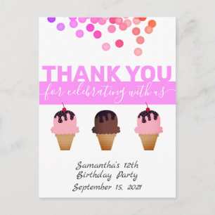 Cartão Postal Sorvete Sundae Lilás Agradecendo Aniversário