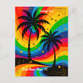 Cartão Postal [South Beach Vibes] Colorful Retro Palm Trees