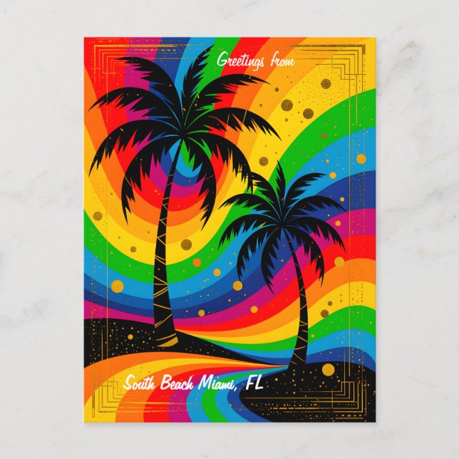 Cartão Postal [South Beach Vibes] Colorful Retro Palm Trees (Frente)