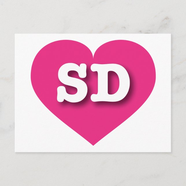 Cartão Postal South Dakota Hot Pink Heart - Eu amo SD (Frente)