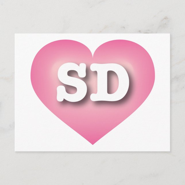 Cartão Postal South Dakota Pink Fade Heart - Eu amo SD (Frente)