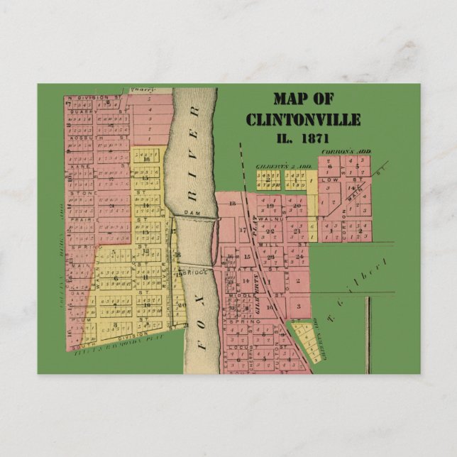 Cartão Postal South Elgin Illinois Clintonville Map Art 1871 (Frente)