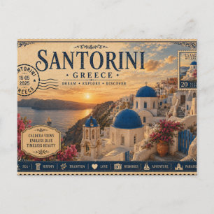 Cartão Postal Souvenir de Férias Vintage de Santorini