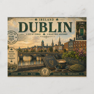 Cartão Postal Souvenir de Férias Vintage na Irlanda