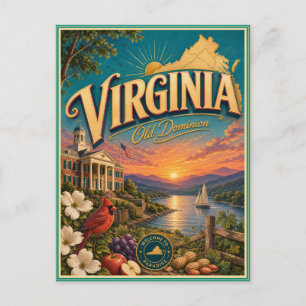 Cartão Postal Souvenir de Viagem Retro da Virgínia