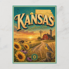 Cartão Postal Souvenir de Viagem Retrô do Kansas