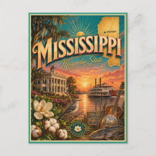 Cartão Postal Souvenir de Viagem Retro do Mississi