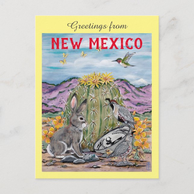 Cartão Postal Souvenir Novo México Southwest Animal Cactus Art (Frente)
