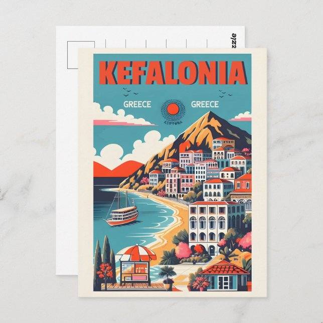 Cartão Postal souvenirs de grécia de kefalonia vintage (Frente/Verso)