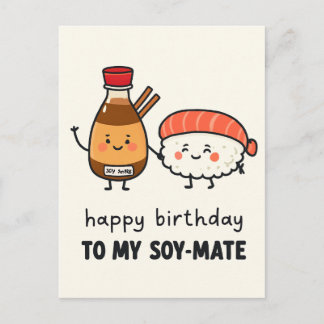 Cartão Postal Soy-Mate Birthday Card – Cute Sushi & Soy Sauce 