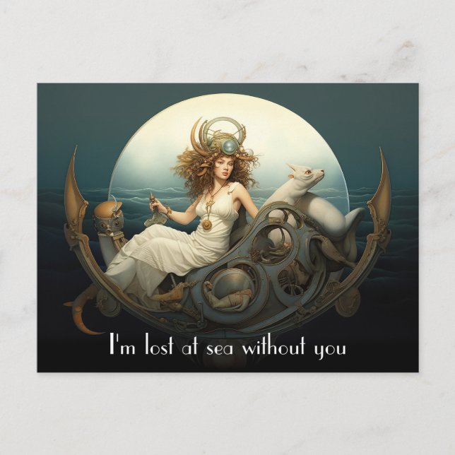 Cartão Postal Sozinho na pintura surreal do mar (Frente)