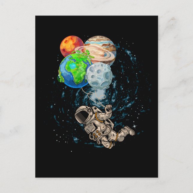 Cartão Postal Space Planets Balloons Birthday Astronaut (Frente)