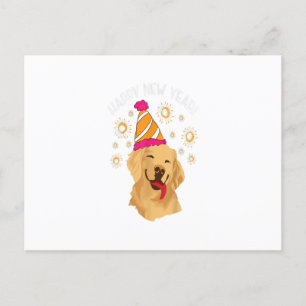 Cartão Postal Sparkle do Retriever de Ouros do feliz ano novo