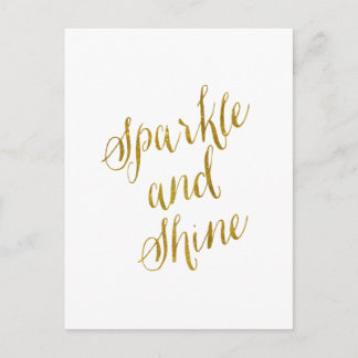 Cartão Postal Sparkle e Shine Quote Faux Gold Foil Sparkly