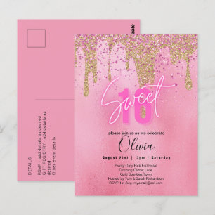 Cartão Postal Sparkles Sweet16 Bonito Girly Pink 16th Birthday