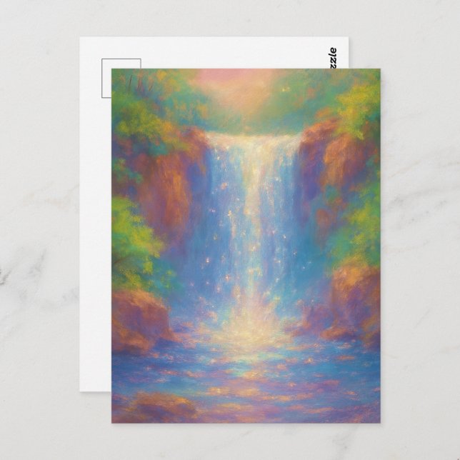Cartão Postal Sparkling Waterfall - Pastel Painting Style Art (Frente/Verso)