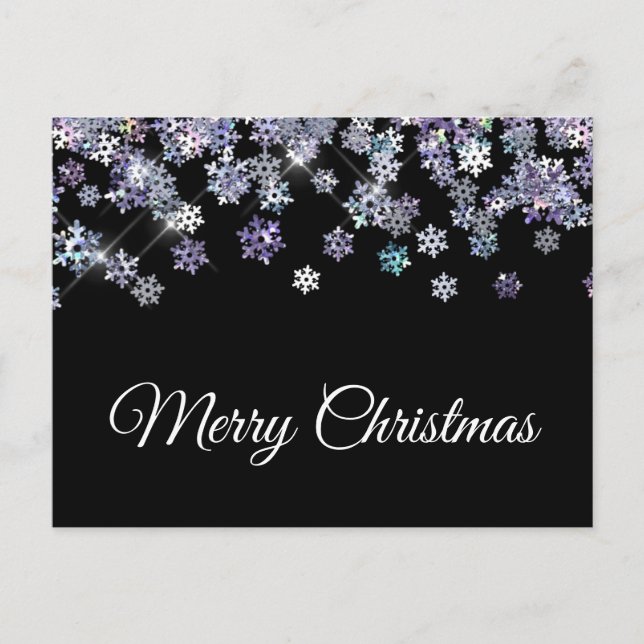 Cartão Postal Sparkly Holographic Snowflakes Merry Christmas (Frente)