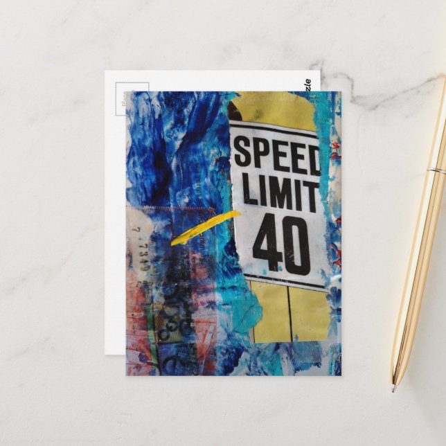 Cartão Postal Speed Limit 40 mixed media collage (Frente/Verso In Situ)