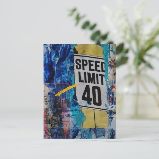 Cartão Postal Speed Limit mixed media collage (Em pé/Frente)