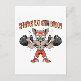 Cartão Postal Sphynx Cat Gym Buddy Cartoon Fitness Art