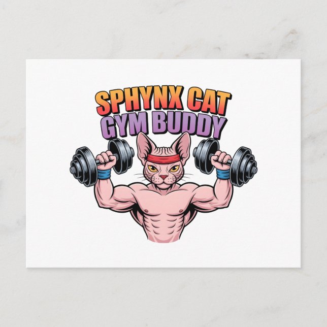 Cartão Postal Sphynx Cat Gym Buddy Muscular Cartoon (Frente)