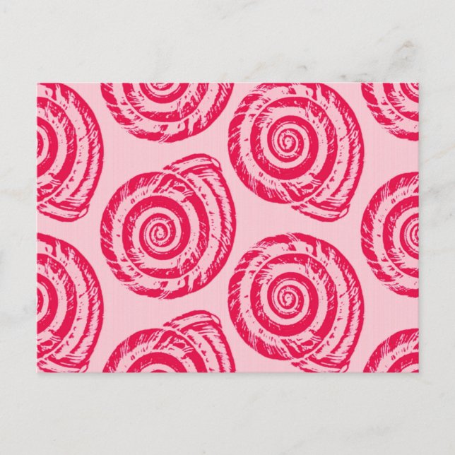 Cartão Postal Spiral Seashell Block Impressão, Coral Rosa e Fuch (Frente)