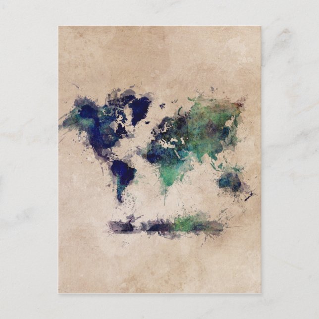 Cartão Postal splash de mapa mundial (Frente)