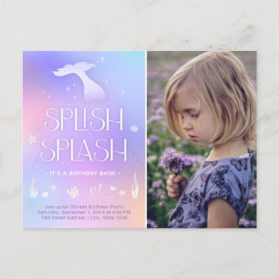 Cartão Postal Splash Whimsical Sparkly Smermaid Aniversário