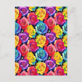 Cartão Postal Splashy watercolor roses pattern