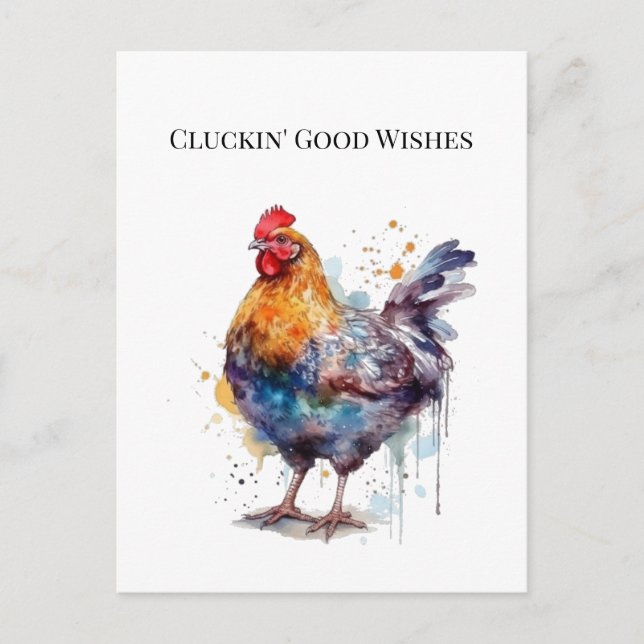 Cartão Postal Splendor de Barnyard: Aquarela Hen, personalizada (Frente)