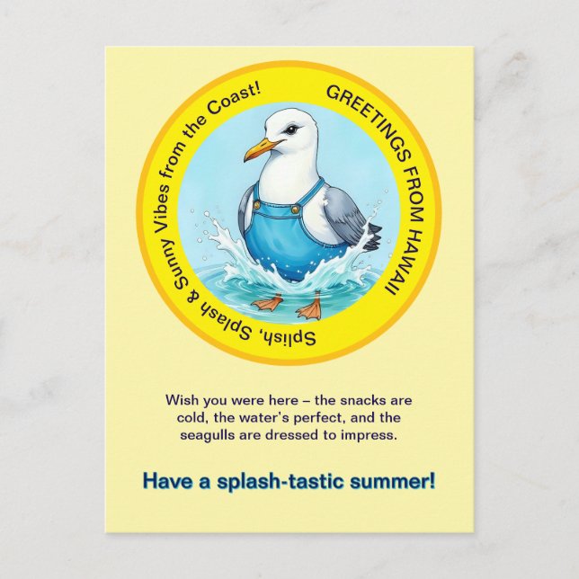 Cartão Postal Splish Splash-tastic summer Hawaii bird greeting (Frente)