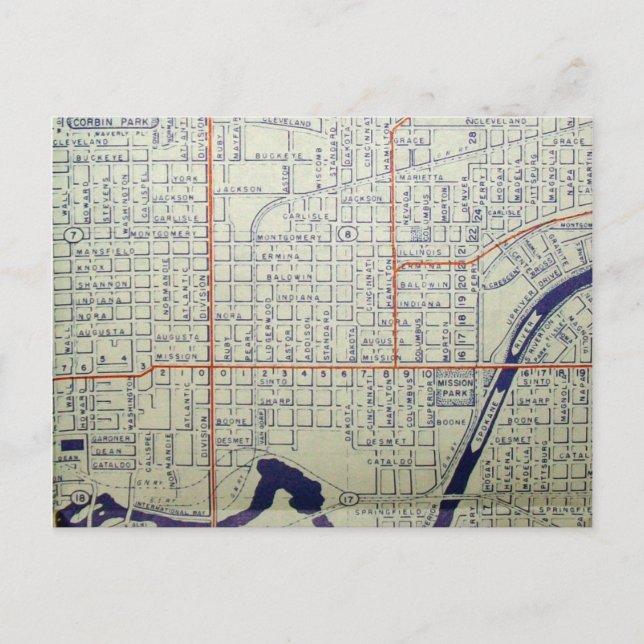 Cartão Postal Spokane, mapa do Wintage (Frente)